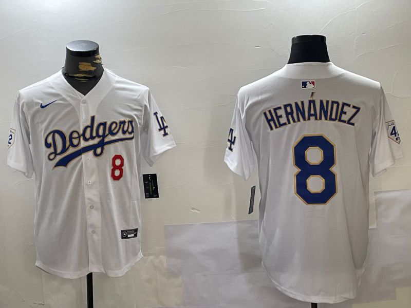 Men Los Angeles Dodgers 8 Hernandez White Gold Game 2024 Nike MLB Jersey style 11203